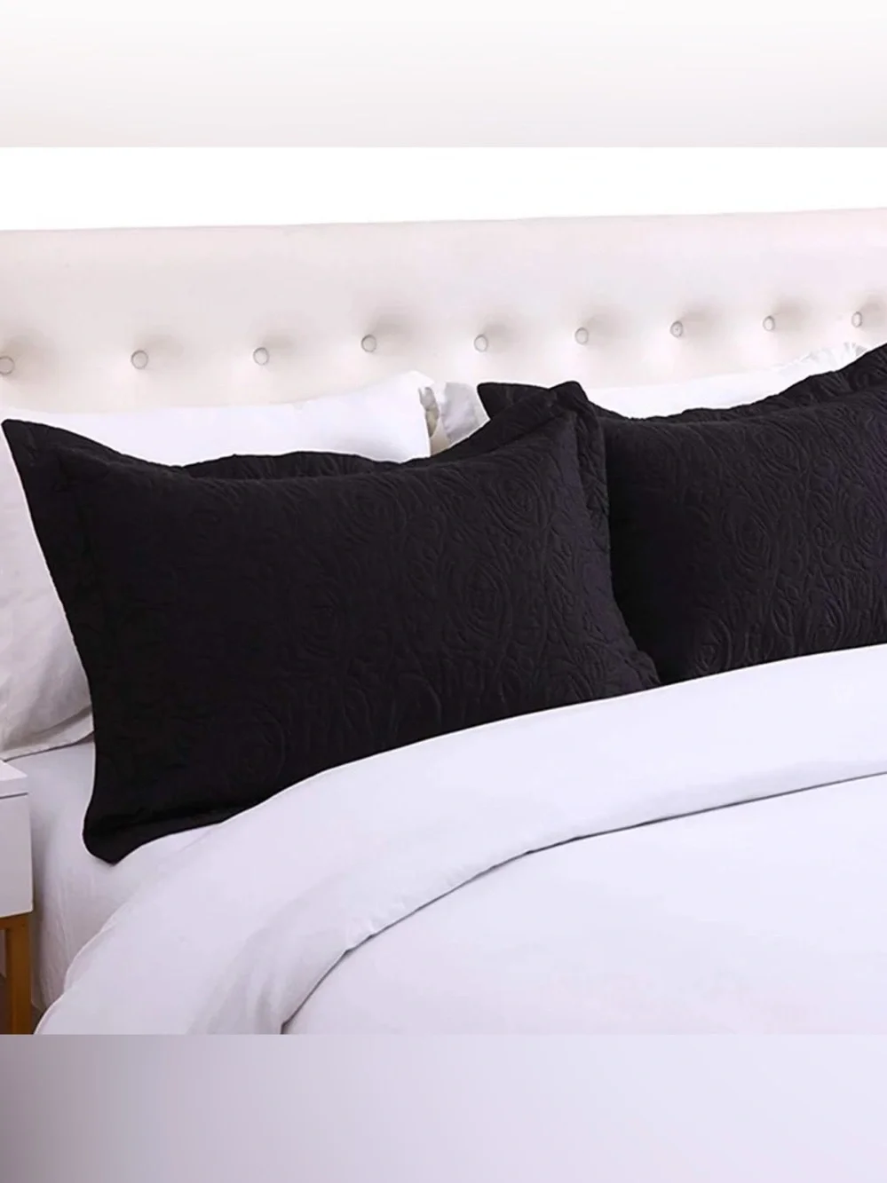 Black Quilted Pillow Shams - Elegant Textured Bedding